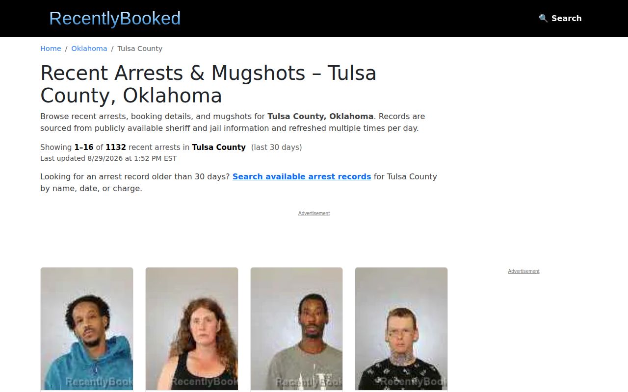Tulsa County booking record context at RecentlyBooked