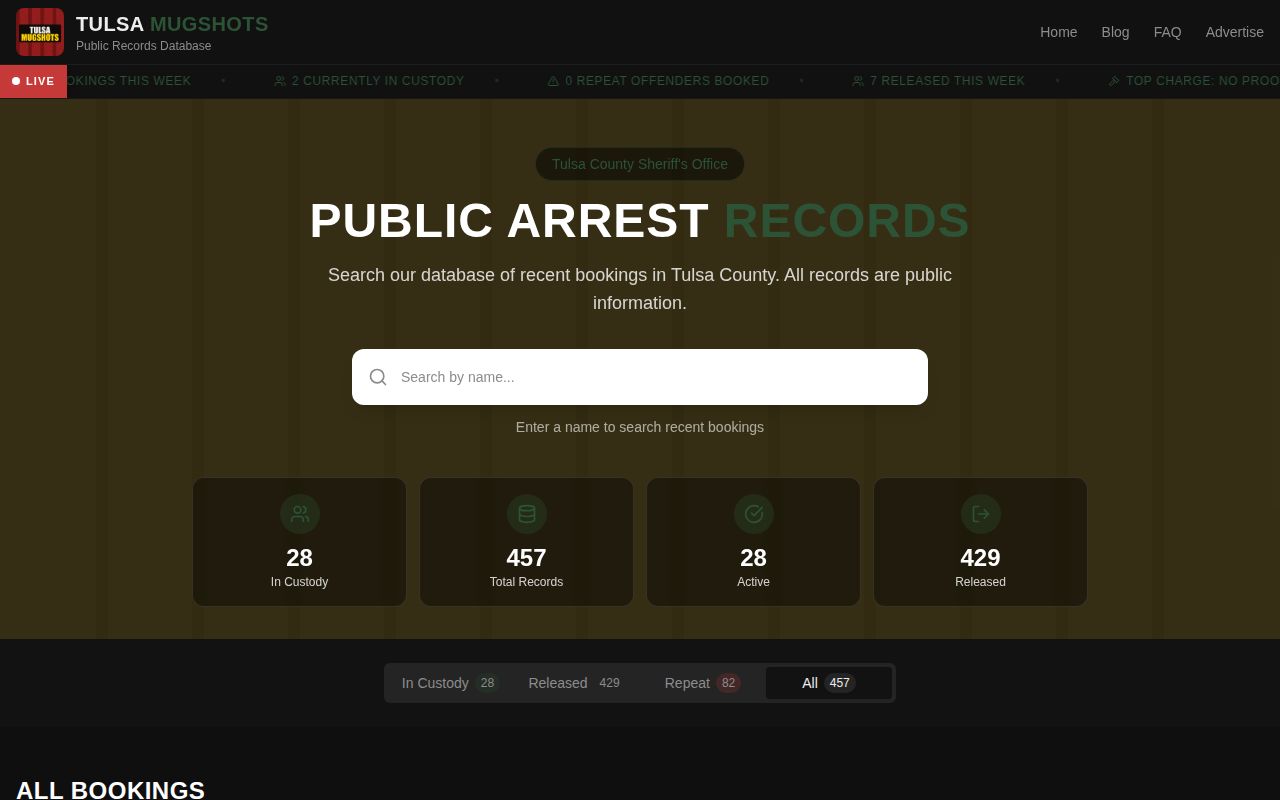 Tulsa County booking record context at Tulsa County Mugs